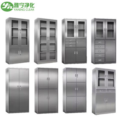 Armário médico de aço inoxidável 304 com janela de vidro endurecida incorporada e design à prova de umidade para instalações de saúde